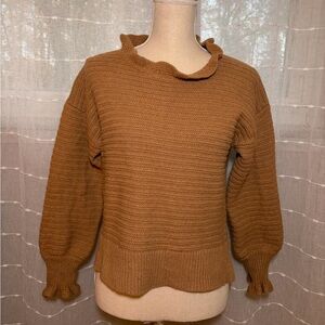 Madewell Camel Ruffled Turtleneck Sweater